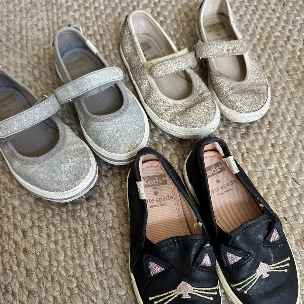 Keds x Kate Spade Toddler Glitter Mary Jane Black Cat Slip-On Shoes Lot Sz 7 7.5